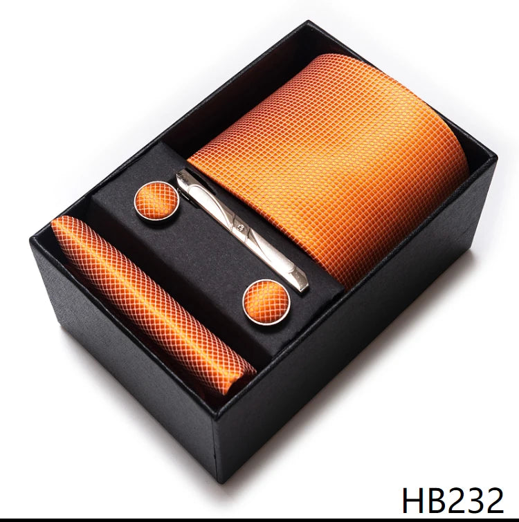 65 Colors Fashion Tie Handkerchief Set Tie Clip Necktie Box Man's Shirt Dark Red Accessories Men Wedding Holiday Gift