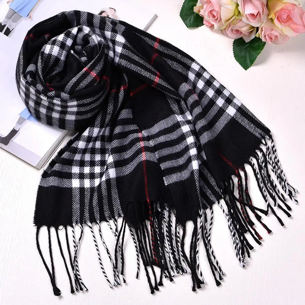 Châle d'hiver chaud à carreaux de style britannique pour femmes et hommes, écharpe de luxe, long châle chaud à pompons, couverture pashmina, accessoires, cadeau pour ami
