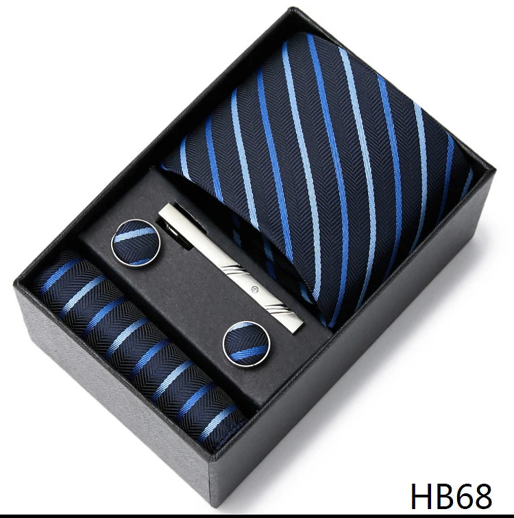 Gravatas For Men Luxury Tie Hanky Pocket Squares Cufflink Set Necktie Box Male Brown April Fool's Day