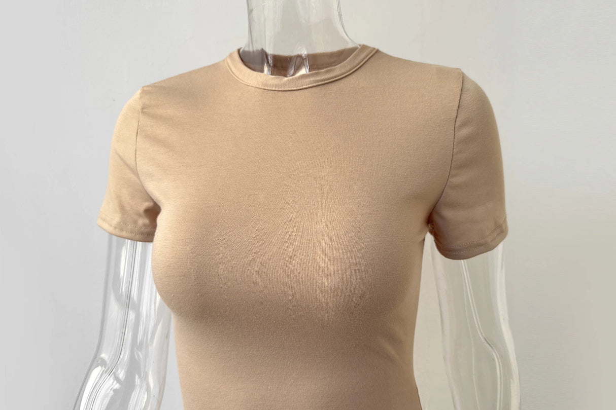 Sexy Side Slit Short Sleeve Wrap Buttocks Round Neck Dress 2024 Summer Drawstring Tie Up Women's Clothing