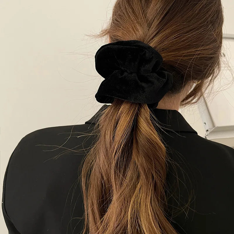 Grand élastique en velours pour femme, couleur unie, pour l'automne et l'hiver, accessoire pour cheveux