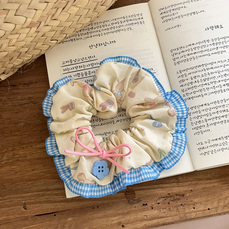 Beautiful Embroidered Large Scrunchies Elastic Hair Bands Hair Ties Women Sweet Hair Accessories Ponytail Holder Head Rope