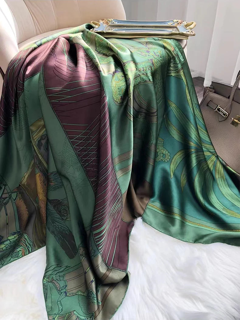 BYSIFA| Marke Grüner Schal aus reiner Seide für Damen, Foulard, Frühling/Herbst, 100 % Maulbeerseide, Schals, Herbst/Winter, lange Schals, Hijabs