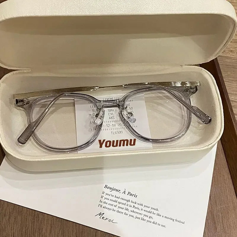 0 ~ -6.0 Myopia Glasses Blue Light Resistant Flat Glasses Oval Resin Lenses Men Computer Optical Eyeglasses Unisex
