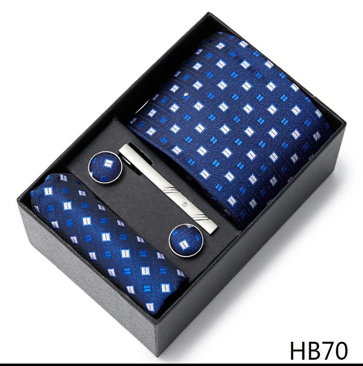 Gravatas For Men Luxury Tie Hanky Pocket Squares Cufflink Set Necktie Box Male Brown April Fool's Day