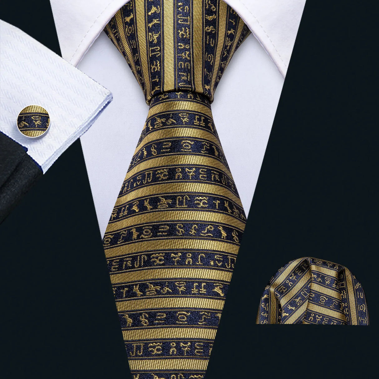 Ensemble de cravates pour homme, motif dinosaure, bleu marine et doré, 8,5 cm, en soie, idéal pour un mariage, FA-5191