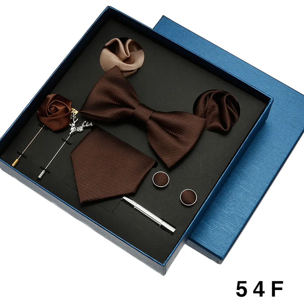 Coffret cadeau pour homme et femme, pochette, cravate, boutons de manchette, broche, couleur unie, pour mariage, affaires, vente en gros