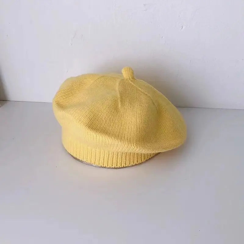 Fashion Baby Knitted Beret Hat Solid Color Children's Warm Hats Autumn Winter Painter Cap For Girls Kids Bonnet Accessories