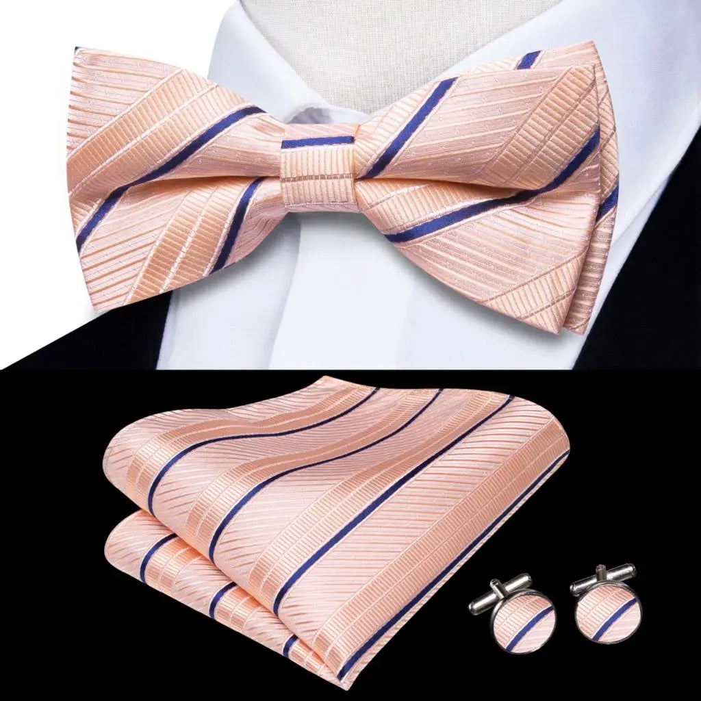 Hi-Tie Nœud papillon rayé noir et rouge pour homme, mouchoir, boutons de manchette, en soie pré-nouée, pour soirée d'affaires masculine, vente en gros