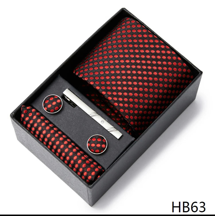 Gravatas For Men Luxury Tie Hanky Pocket Squares Cufflink Set Necktie Box Male Brown April Fool's Day