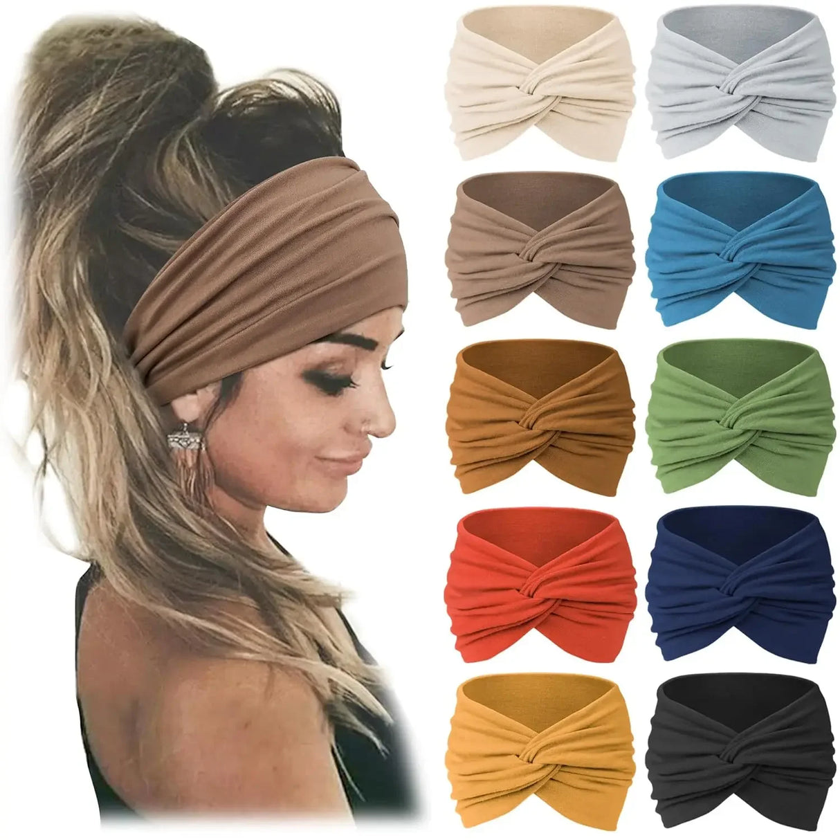 Women Sport Headbands African Wide Hair Wrap Turban Twist Headband for Women Workout Stretch Non-slip Sweatband Hairbands