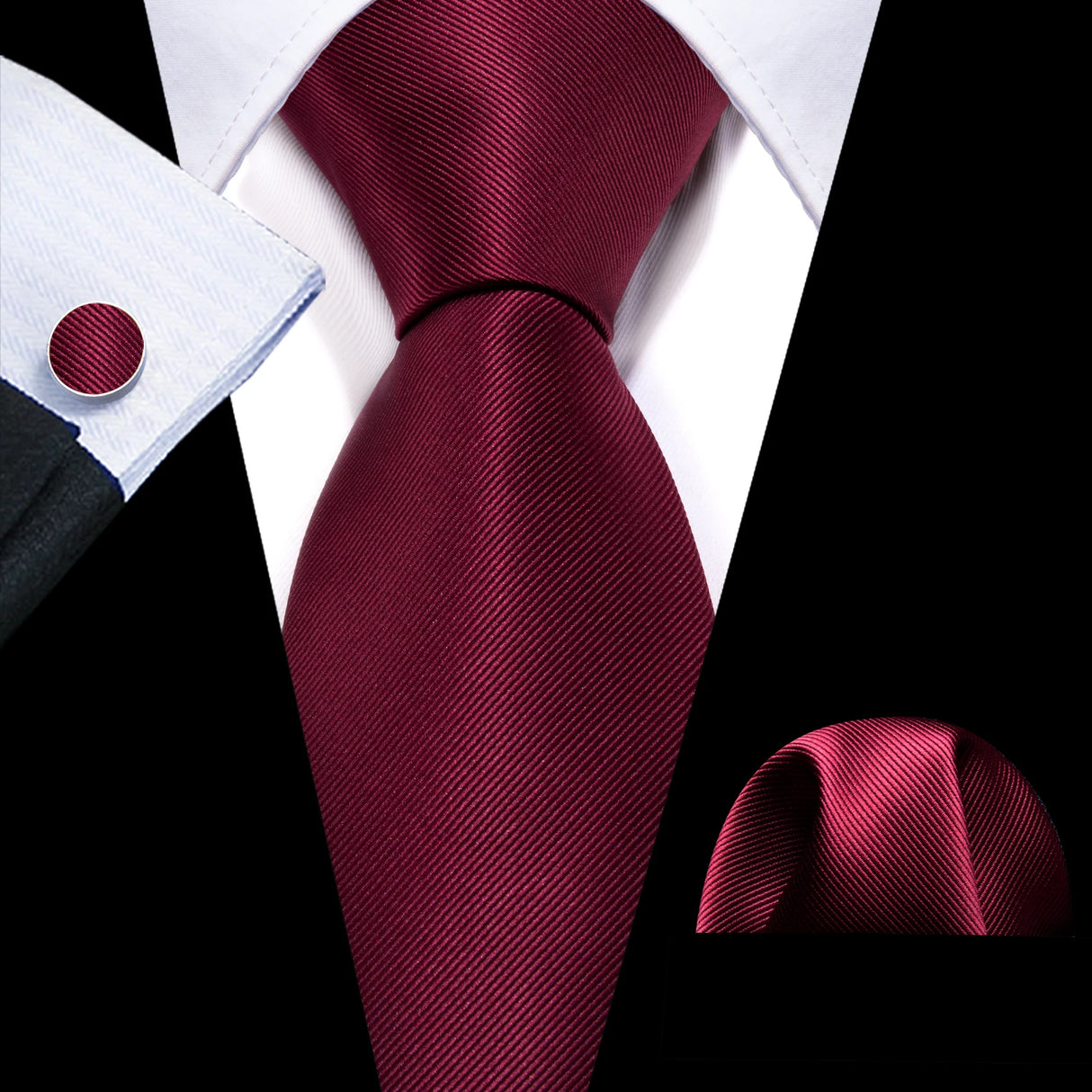 Cravate de mariage en soie rouge, tissée en jacquard, rayée, pour homme, ensemble cravate, mouchoir, boutons de manchette, Barry.Wang, créateur de mode FA-5028