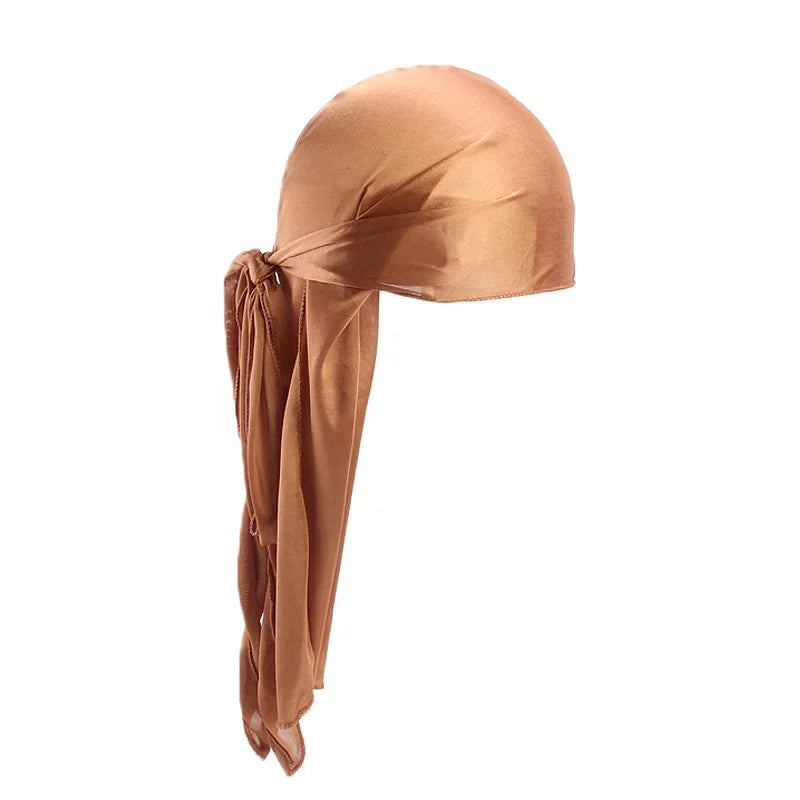Unisex Silky Long Tail Durag Pirate Hat Turban Fashion Headwraps Cap Bandana Women Men Headwear Caps Hijab Hair Accessories 