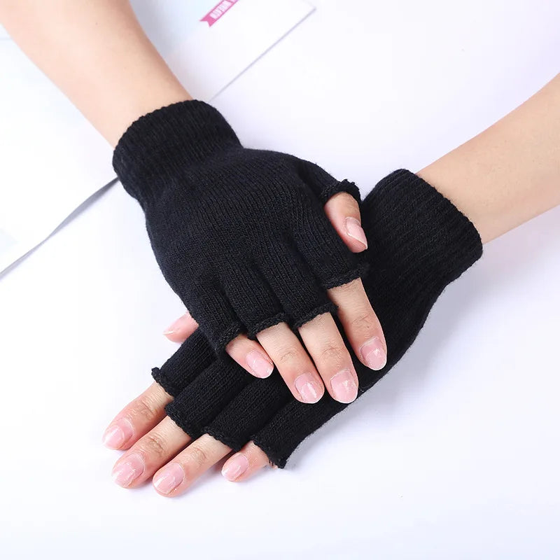 Schwarze fingerlose Halbfingerhandschuhe für Damen und Herren aus Wollstrick mit Handgelenk aus Baumwolle, einfarbig, warme Arbeitshandschuhe für den Winter