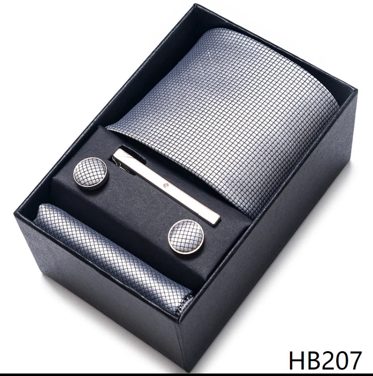 Cravate pour homme, tout nouveau style, cadeau de mariage, ensemble de pochettes, boîte à cravates, accessoires de costume noirs pour hommes