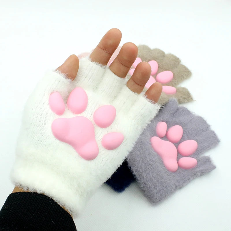 Gants en silicone tendance en forme de griffes de chat, mitaines en peluche 3D, mitaines tricotées pour chaton, accessoires de cosplay Lolita