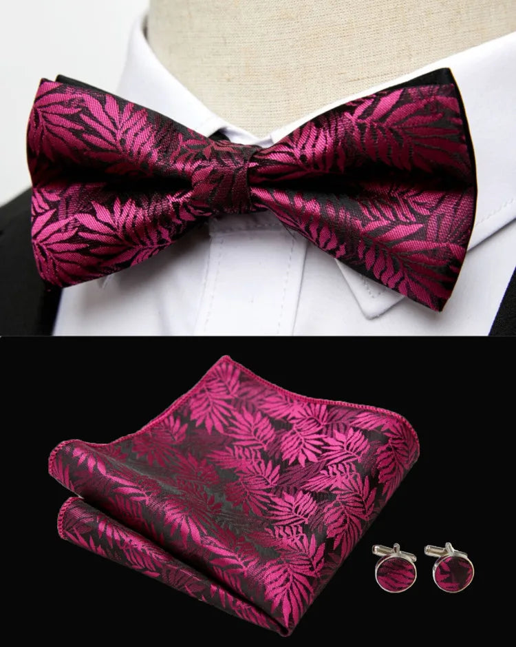 HUISHI Classic Blue Bowties For Men Paisley Floral Bow Tie Pocket Square Cufflinks Suit Set Wedding Party Plaid Solid Butterfly