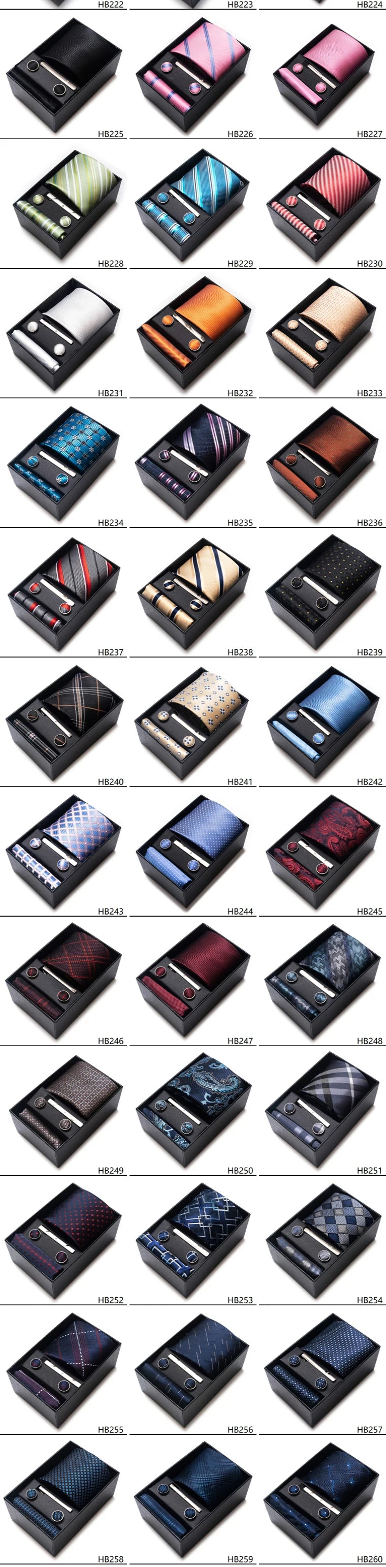 65 Colors Fashion Tie Handkerchief Set Tie Clip Necktie Box Man's Shirt Dark Red Accessories Men Wedding Holiday Gift