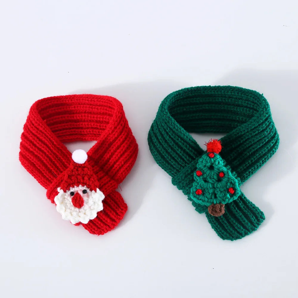 Écharpe en laine tricotée de couleur unie délicate pour animaux de compagnie, maison de neige, Père Noël, collier pour chat et chien, accessoires de décoration pour animaux de compagnie