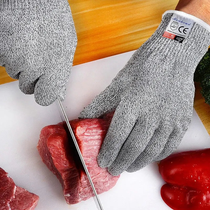 Guantes de trabajo de seguridad anticortes, color gris y negro, nivel 5, protección para cortar vidrio.