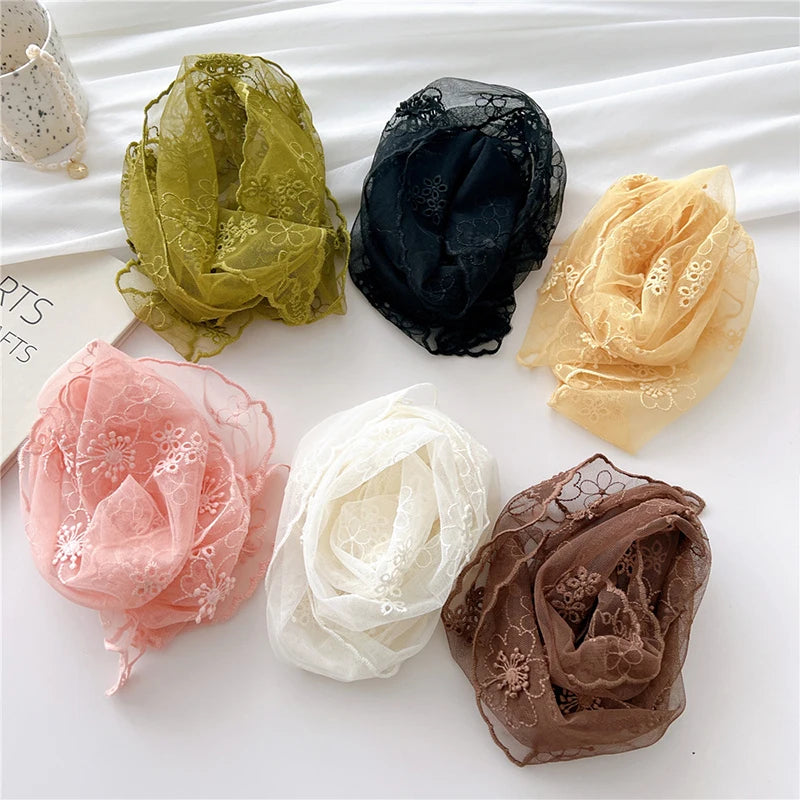 Embroidered Wrap Shawl Triangle Lace Hair Head Wrap Scarf Headband Scarf Crochet Flower Neck Scarf Headband Hollow Head Scarf