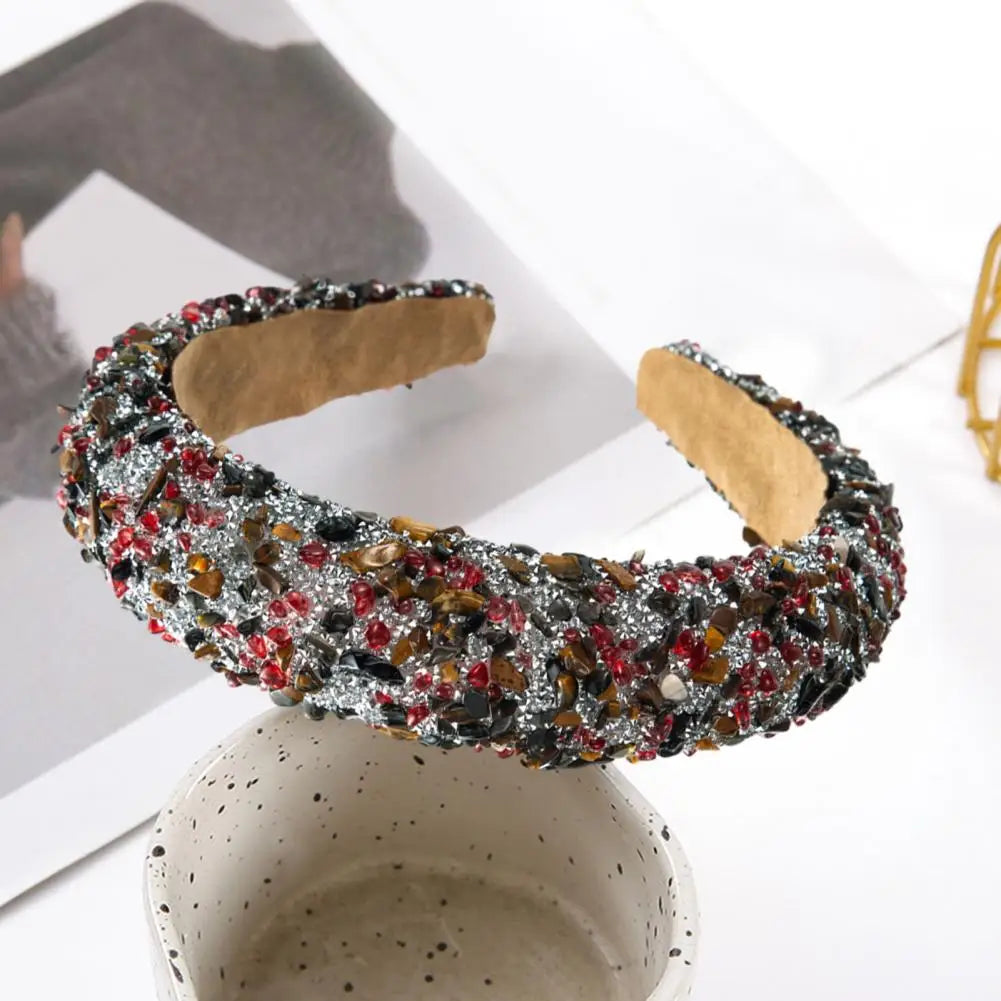 Women Headband Artificial Crystal Embellished Wide Band Headwear Elastic Anti-slip Luxury Fashion Ladies Hair Hoop Accessories