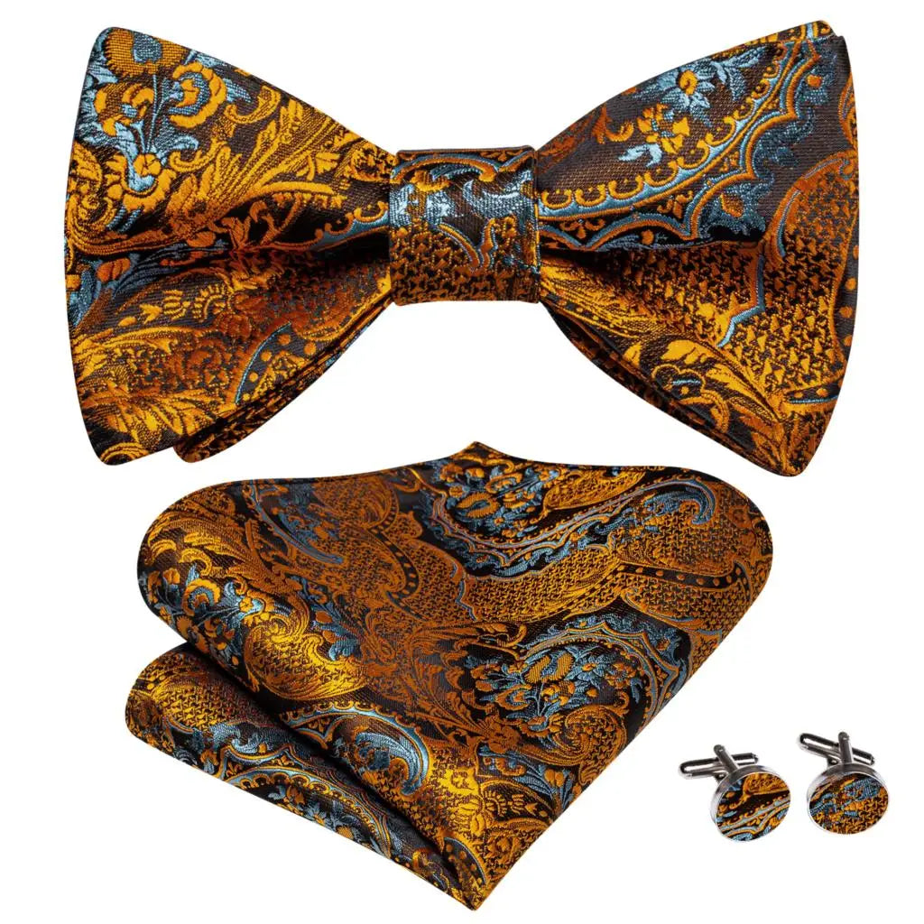 Hi-Tie Ensemble nœud papillon en soie pour homme, mouchoir et boutons de manchette, bleu, rouge, or, noir, blanc, jacquard, nœud papillon, mariage, affaires