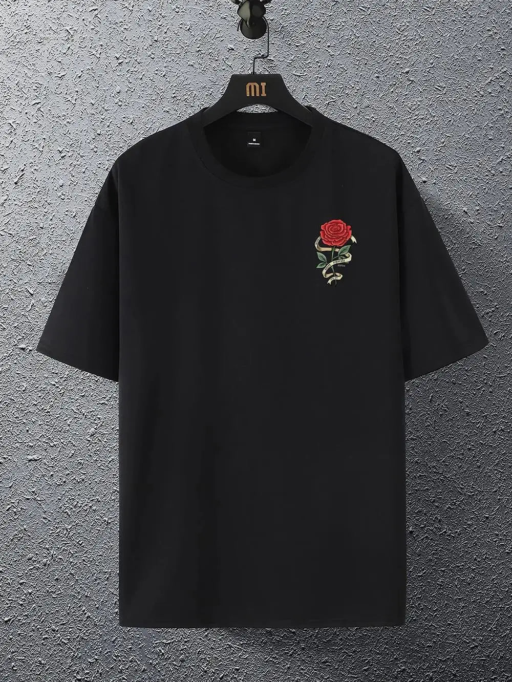 Red Roses Wrapped In Ribbons Printing Clothes Men Cotton Breathable Tee Clothes Oversized Casual Loose T-Shirts Short Sleeve