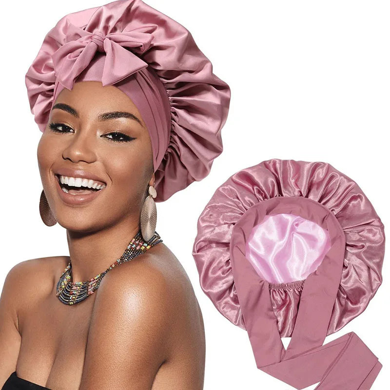 Bonnet de nuit en satin double épaisseur pour femme, bonnet de nuit rond, couvre-chef réversible