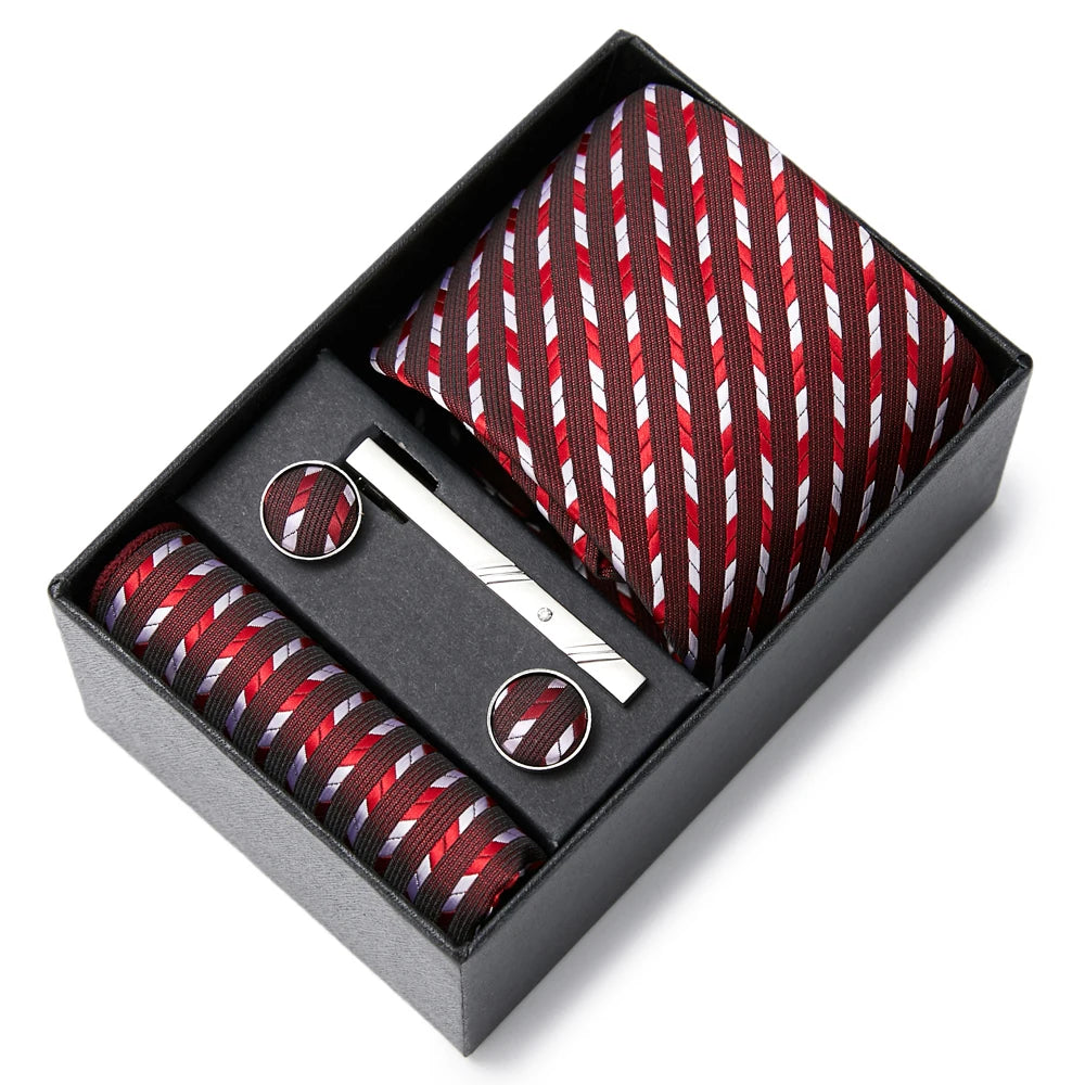 Gravatas For Men Luxury Tie Hanky Pocket Squares Cufflink Set Necktie Box Male Brown April Fool's Day