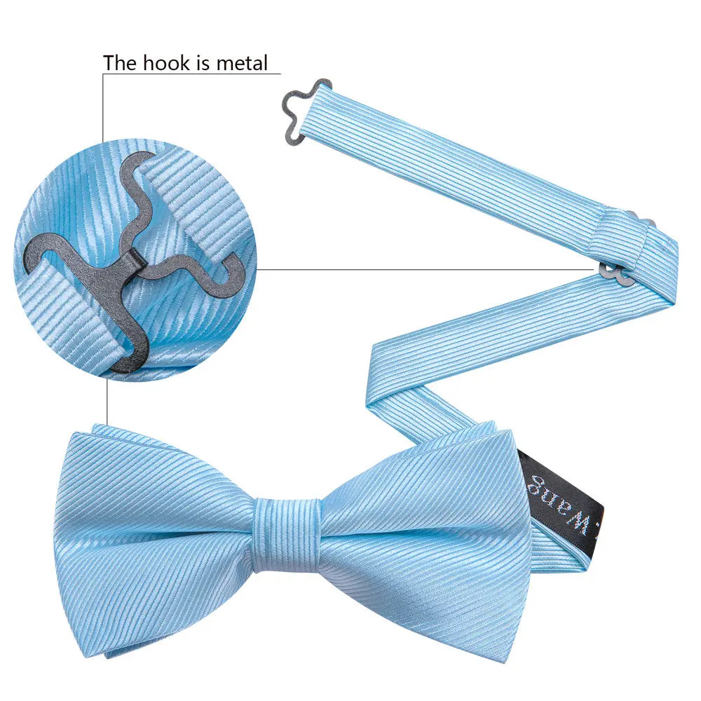 Barry.Wang Nœud papillon en soie bleu marine royal bleu ciel pour homme, ensemble de boutons de manchette, mouchoir, motif cachemire jacquard, motif floral, pour mariage et affaires