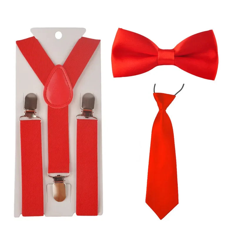 Fashion 3PCS School Boys girls Children Kids brace elastic Suspenders for shirt suspensorio Tie Bowties butterfly Set TR0001