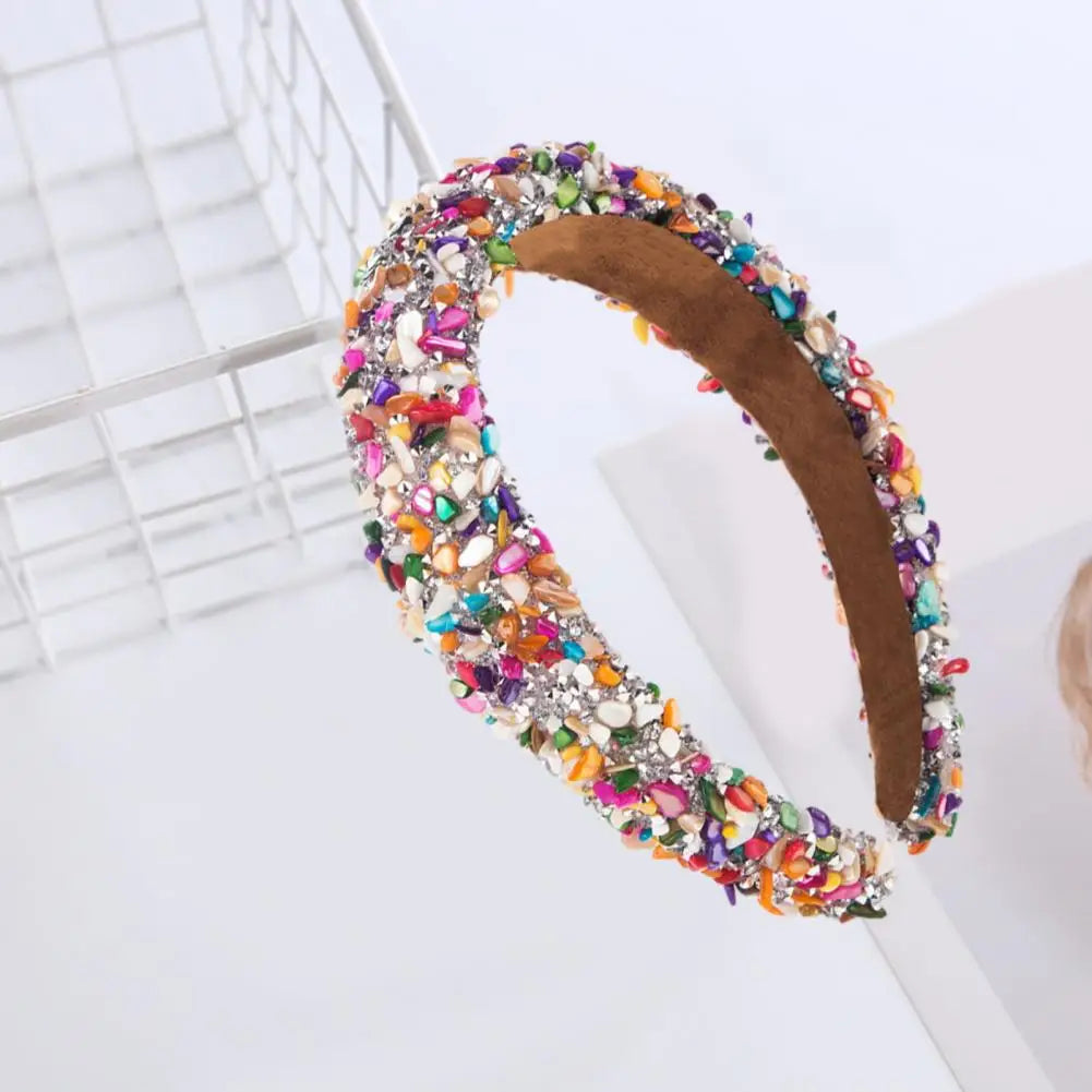 Women Headband Artificial Crystal Embellished Wide Band Headwear Elastic Anti-slip Luxury Fashion Ladies Hair Hoop Accessories