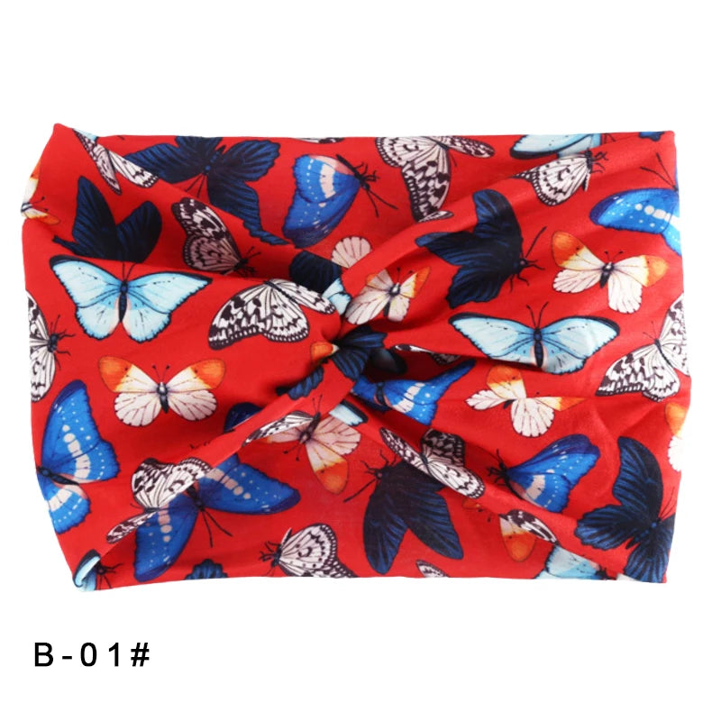 Printed Wide Elastic Headband Pilates Yoga Running Cycling Hairband Turban Makeup Hair Hoop Makeup Headwrap for Women Girl