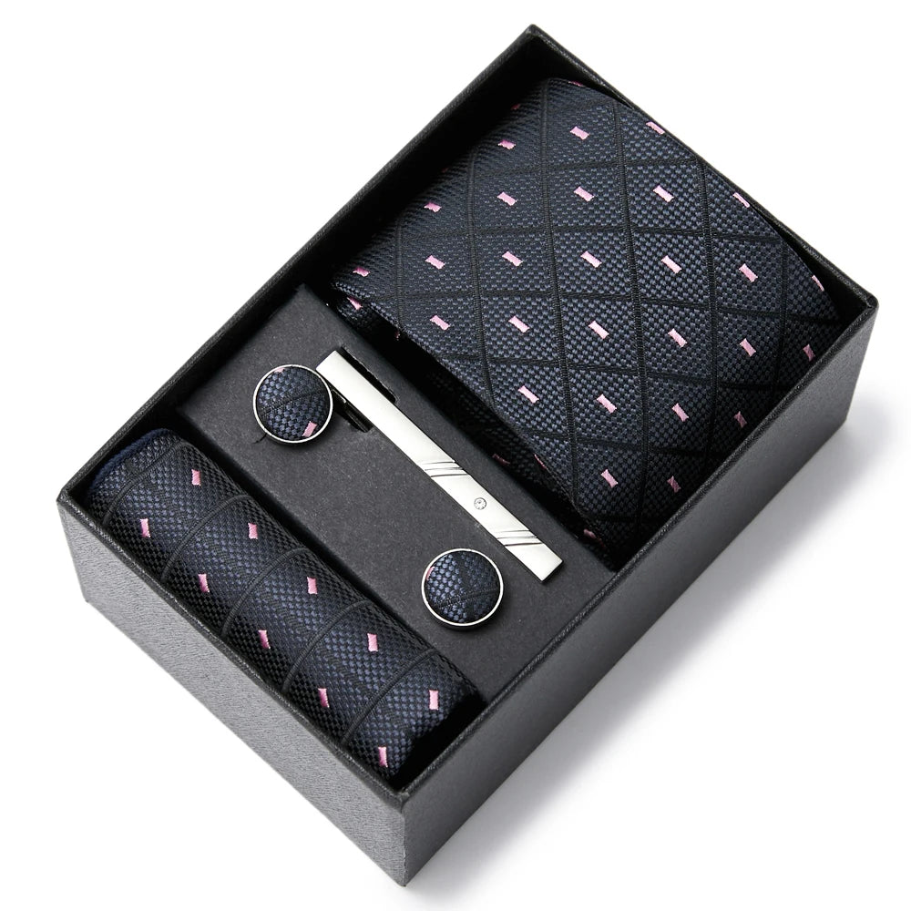 Gravatas For Men Luxury Tie Hanky Pocket Squares Cufflink Set Necktie Box Male Brown April Fool's Day
