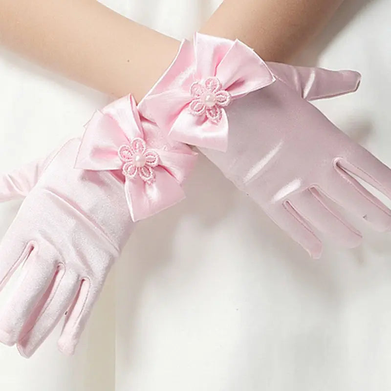 Mädchenhandschuhe mit Schleife, bezaubernde Party-Fäustlinge, Zeremonie, Kommunion, Kleid, Zubehör, Kinder, Oper, Abendparty