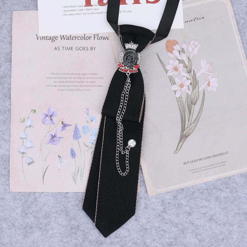 Cravate en ruban noir faite à la main, bijoux en strass cristal, chemises blanches pour hommes, étudiantes, garçons, col, cravates, uniformes, femmes