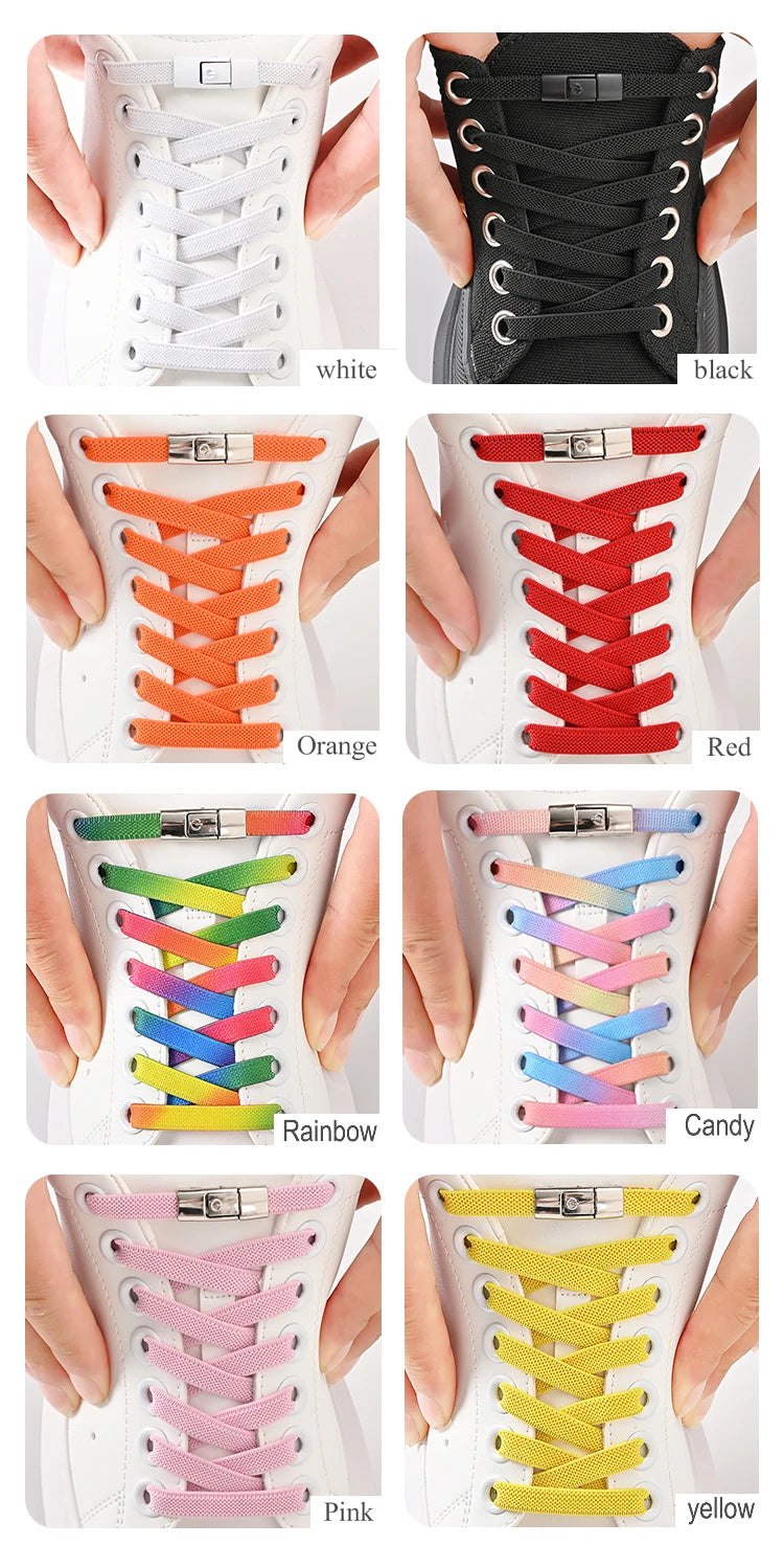 Lacets élastiques sans nœuds pour chaussures de sport, 8 mm, plats et larges, pour enfants et adultes