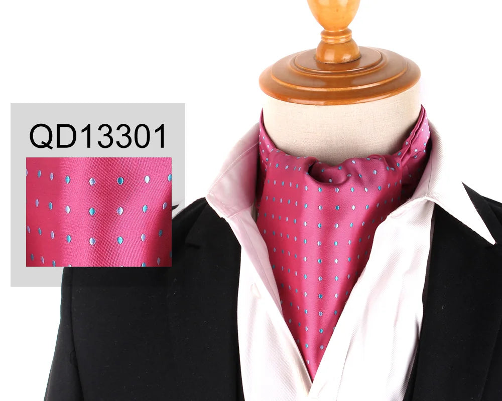Ascot Tie Cravat Luxury Mens dots Neck Tie Self Tie for Men Wedding Necktie
