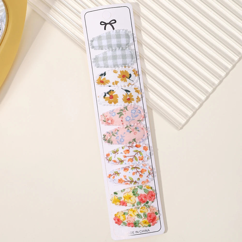 Lot de 10 barrettes à cheveux en forme de goutte d'eau, 5,6 cm, avec broderie imprimée, pour filles mignonnes, épingles à cheveux, couvre-chefs, accessoires pour cheveux pour enfants
