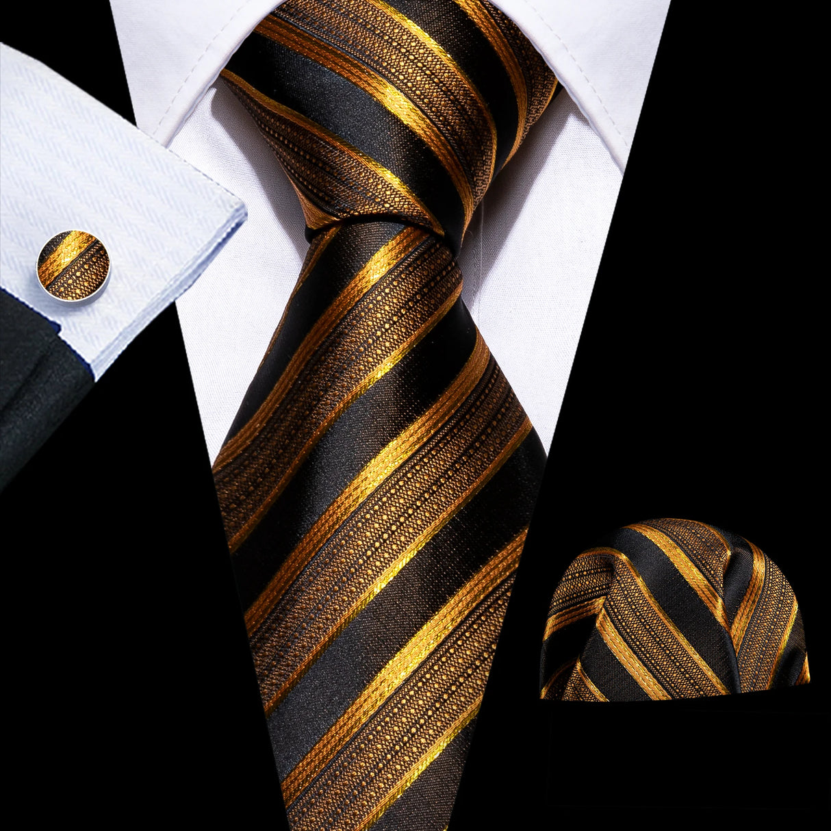 Cravate de luxe pour homme, ensemble de boutons de manchette et mouchoir en soie à rayures rouges, style business, Barry.Wang, accessoire tendance pour mariage, fête, décontracté