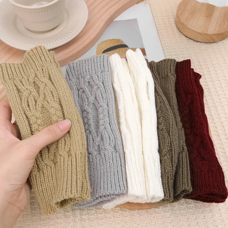 Gants longs sans doigts pour femmes, mitaines d'hiver épaisses, tricotées torsadées, manches chaudes, fines, décontractées, douces, unisexes