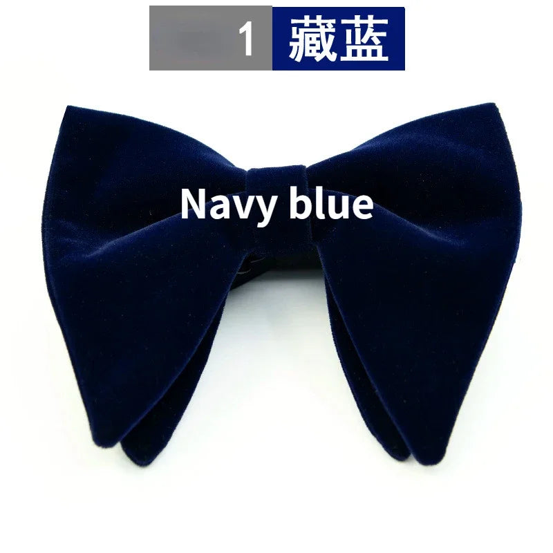 Men's Business Bow Tie Velvet Royal Blue Burgundy Double Deck Big Bowtie Fashion New Mens Wedding Horns Bowties Gifts for Men