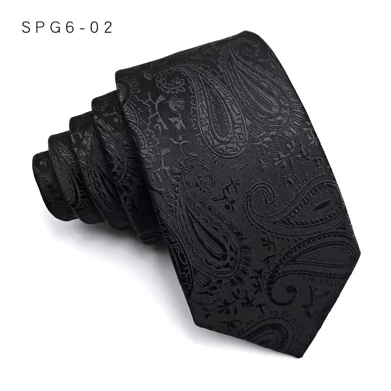 Cravate de luxe fine et étroite pour homme, 6 cm, noire, unie, à pois, rayée, en jacquard, idéale pour les soirées d'affaires
