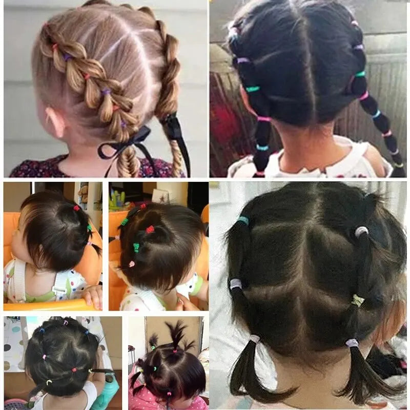 Lot de 1 000 élastiques à cheveux en nylon pour filles, accessoires pour cheveux, queue de cheval, ornements pour enfants