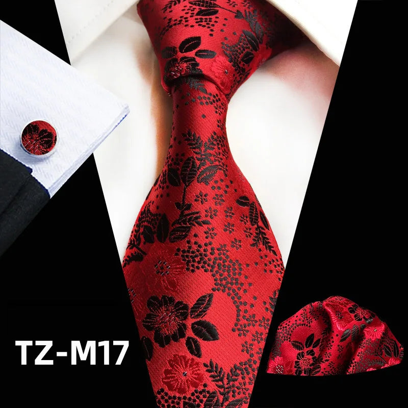Ensemble de cravates en soie rose floral pour hommes, ensemble de cravates de fête de mariage, mouchoir, broche, boutons de manchette, accessoires pour hommes de haute qualité Gravata
