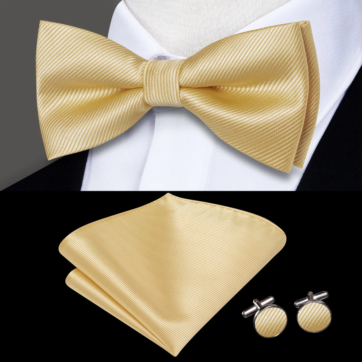 Hi-Tie Marque Soie Pré-noué Homme Nœud Papillon Mouchoir Boutons de Manchette Ensemble Nœud Papillon pour Homme Jacquard Solide Cachemire Floral Mariage Cadeau d'Affaires