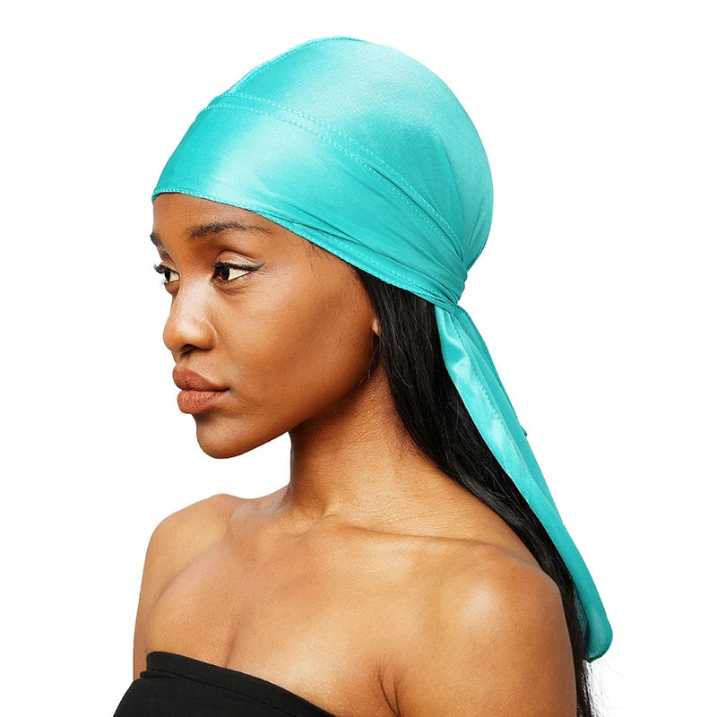 Unisex Silky Long Tail Durag Pirate Hat Turban Fashion Headwraps Cap Bandana Women Men Headwear Caps Hijab Hair Accessories 