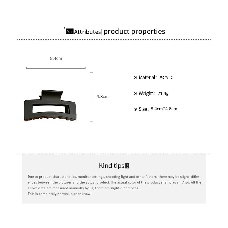 Black Square Cross Large Acrylic Hair Clamps Claw Clips for Women Matte Frosted Geometric Shark Clips Minimalist Daily Headwear