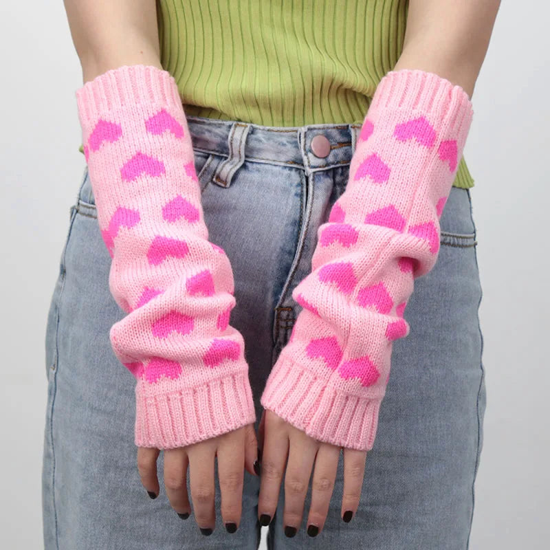 1 Paar Damenhandschuhe Japanische Kawaii Lolita Armmanschette Mädchen Arm Häkeln Stricken Gothic Herz Warm Fingerlose Wärmer Winterhandschuh